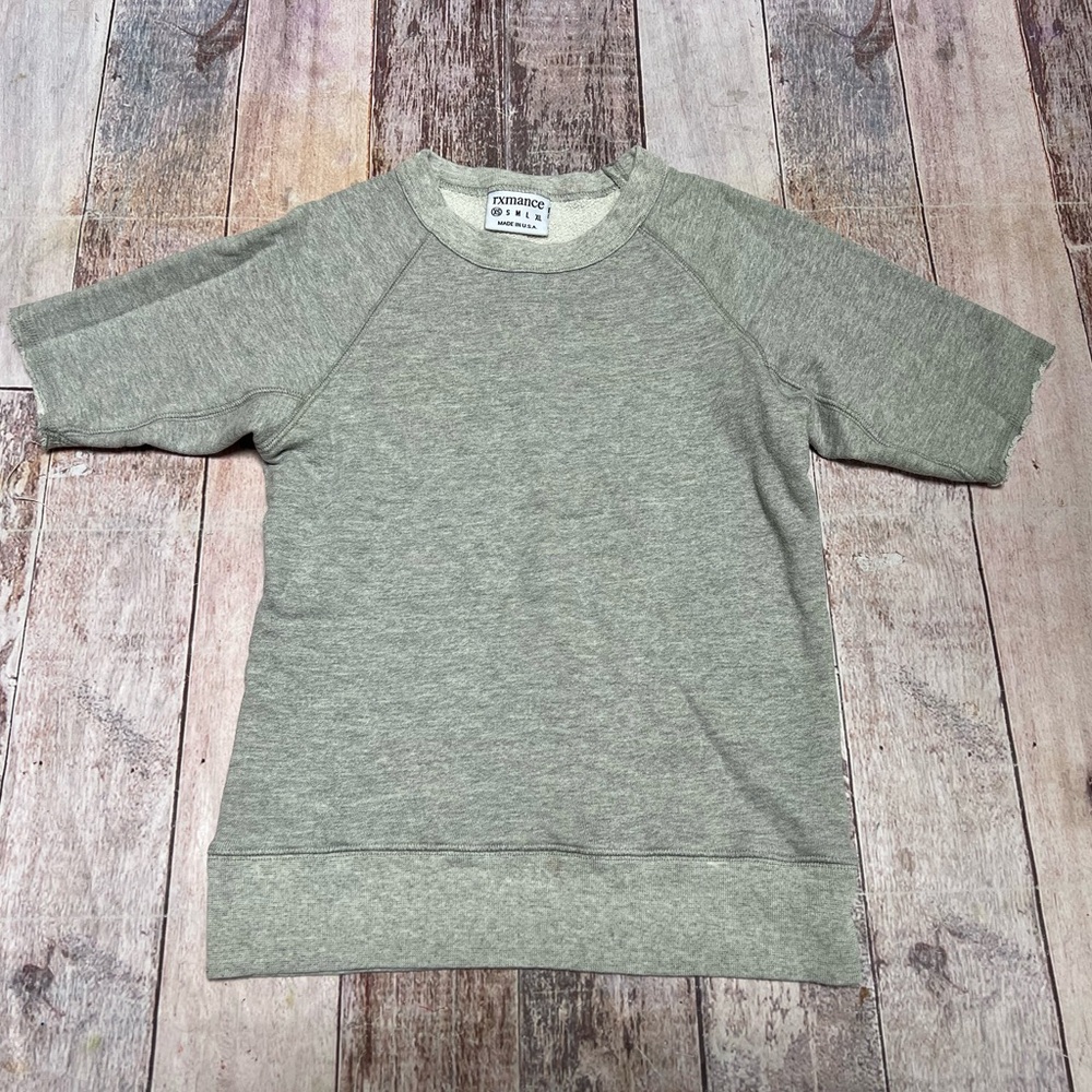 RXMANCE Terry‎ Raglan Pullover Gray Crewneck Sweatshirt short sleeve size XS